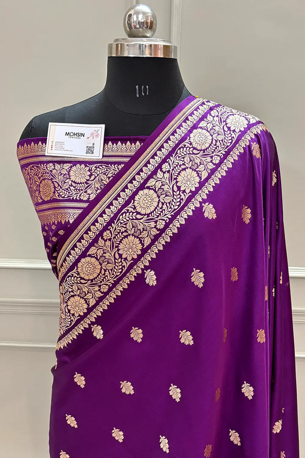 Purple Podina Buti Katan Silk Banarasi Saree