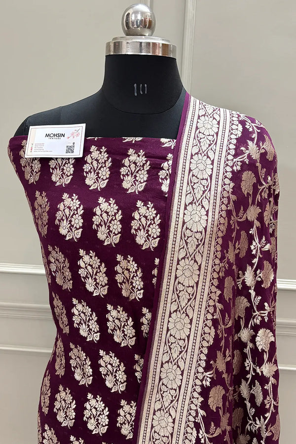 Purple Pure Georgette Silk Banarasi Suit