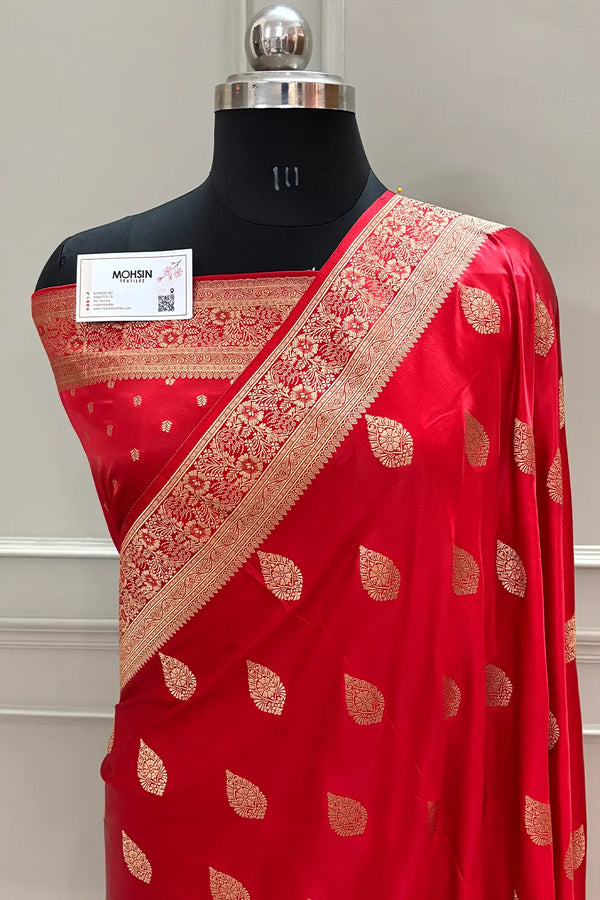 Red Badami Buta Katan Silk Banarasi Saree