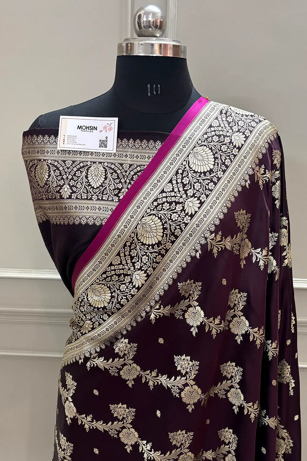 Wine Papakipari Katan Silk Banarasi Saree