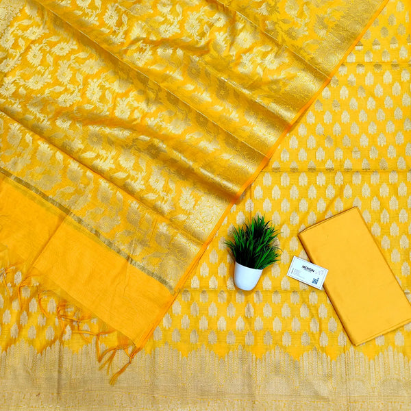 Yellow Frozen Tree Banarasi Silk Suit