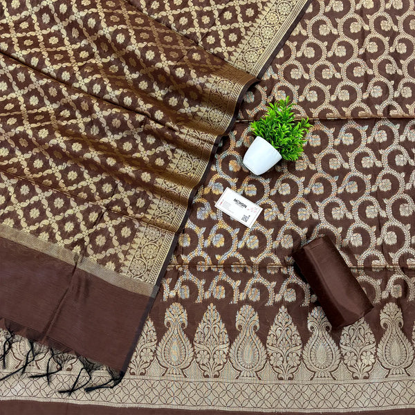 Brown Kalgha Jaal Banarasi Silk Suit