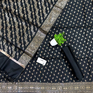 Black Sunehri Pankh Satin Silk Banarasi Suit