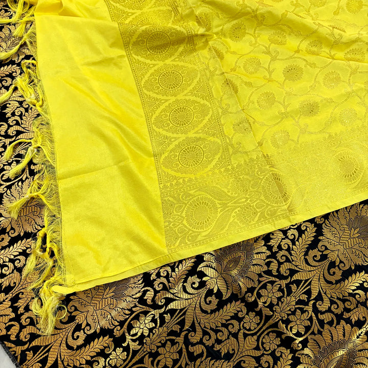 Black and Yellow Alankaar Katan Silk Banarasi Suit