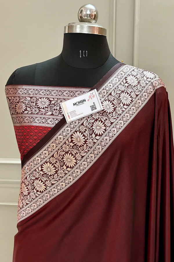 Dark Maroon Khandani Plain Katan Silk Banarasi Saree