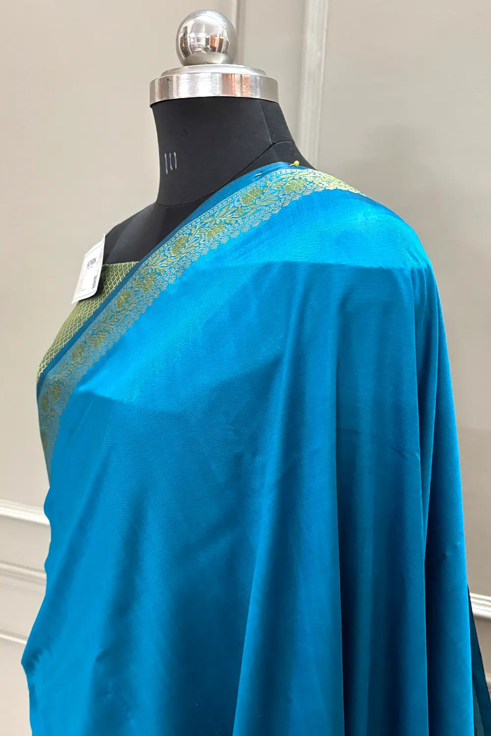 Firozi Plain Golden Zari Silky Banarasi Saree