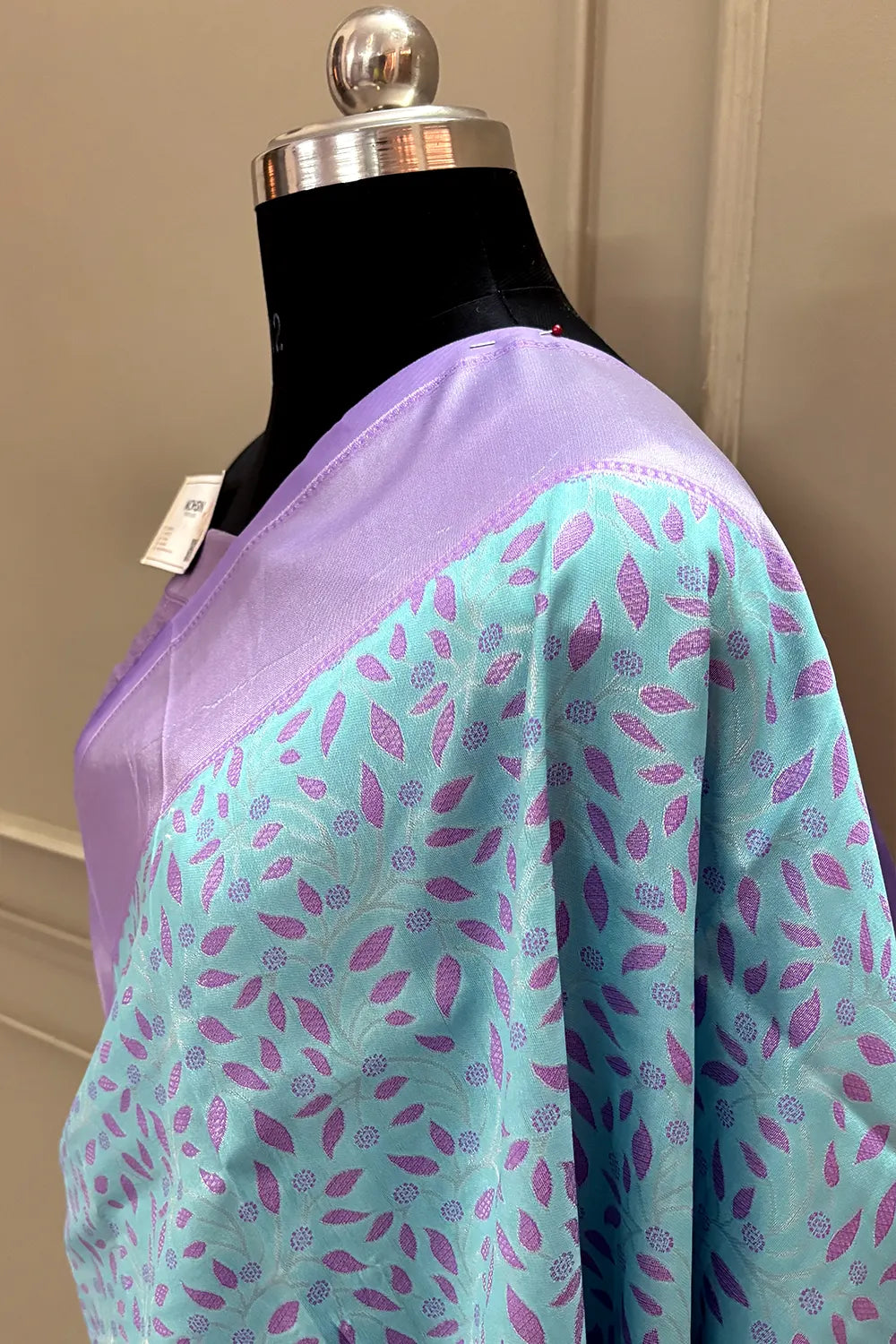 Firozi and Lavender Resham Zari Banarasi Silk Saree