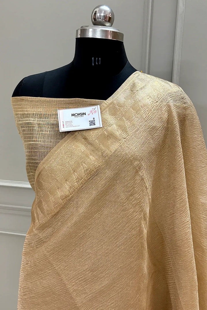 Golden Khaardaar Crush Tissue Silk Banarasi Saree