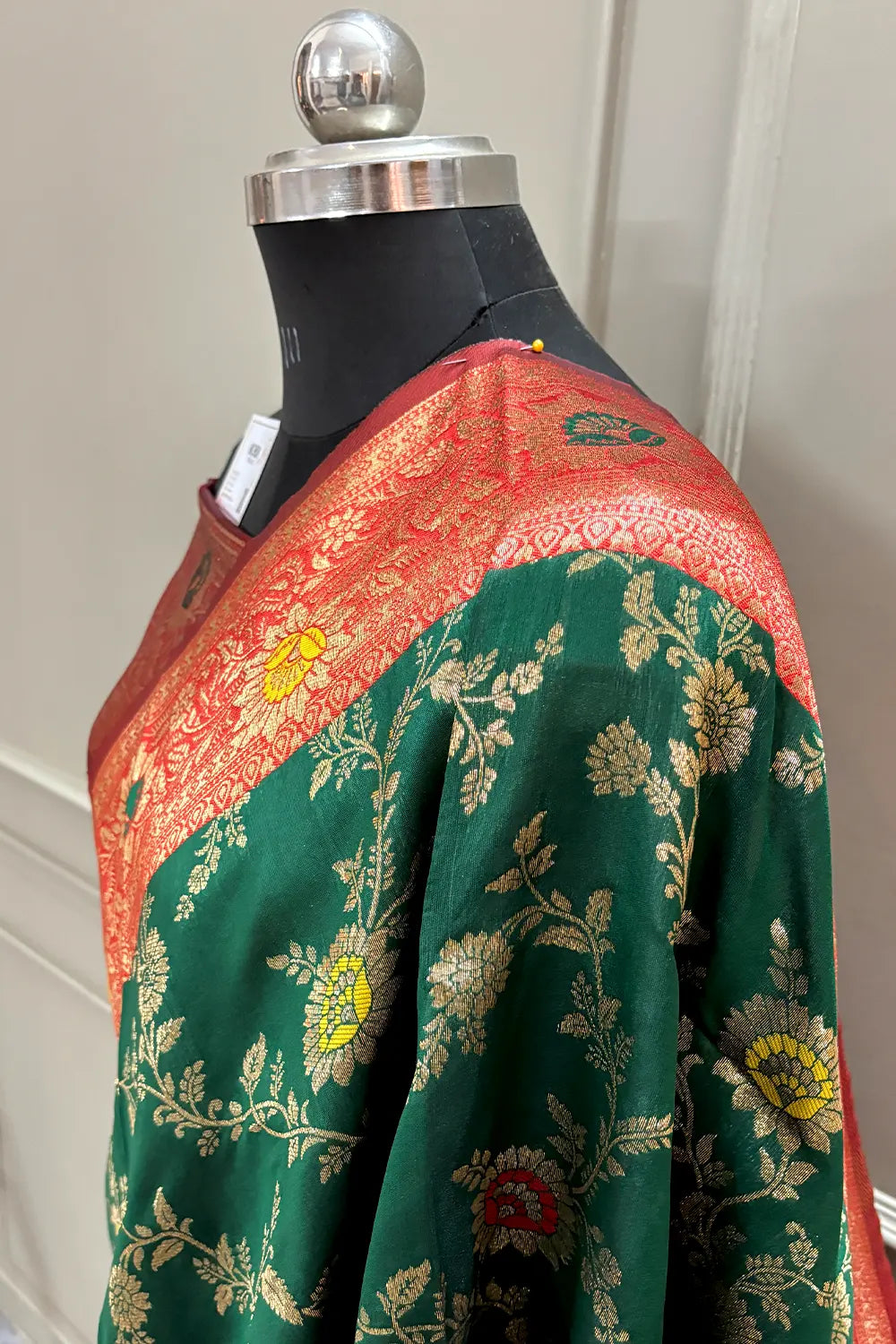 Green and Maroon Golden Zari Silky Banarasi Saree