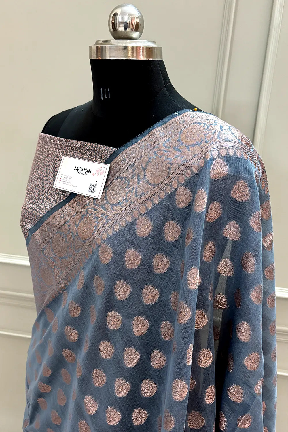 Grey Panni Buti Chanderi Silk Banarasi Saree