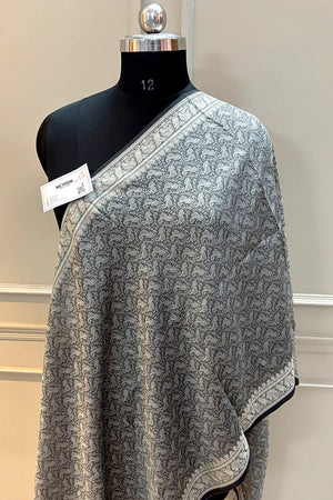 Grey Resham Zari Silk Banarasi Stole