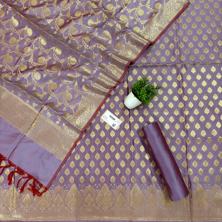 Lavender Singhasan Buti Satin Silk Banarasi Suit