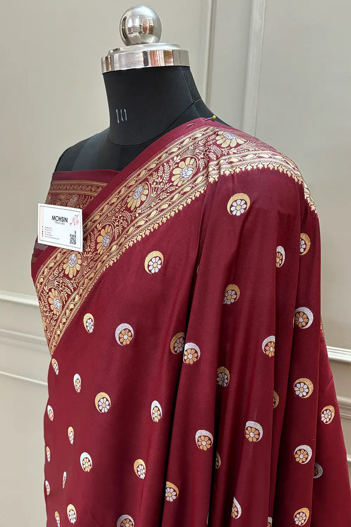 Maroon Chand Tara Katan Silk Banarasi Saree