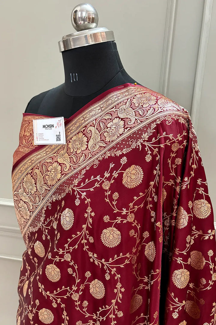 Maroon Churmuri Jaal Katan Silk Banarasi Saree