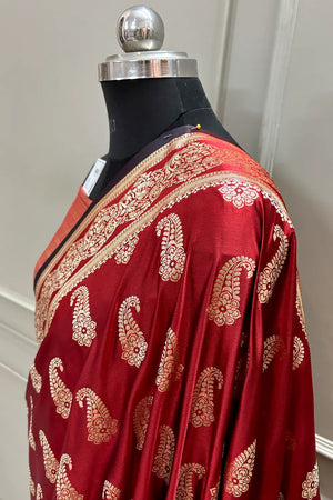 Maroon Unicorn Buti Katan Silk Banarasi Saree