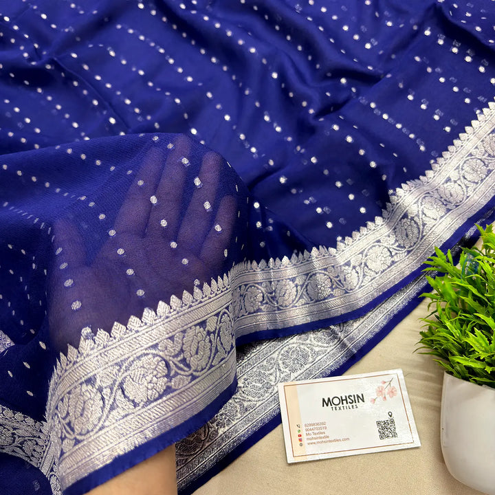 Navy Blue Chunri Georgette Silk Banarasi Dupatta