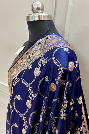 Navy Blue Kanchan Bel Katan Silk Banarasi Saree