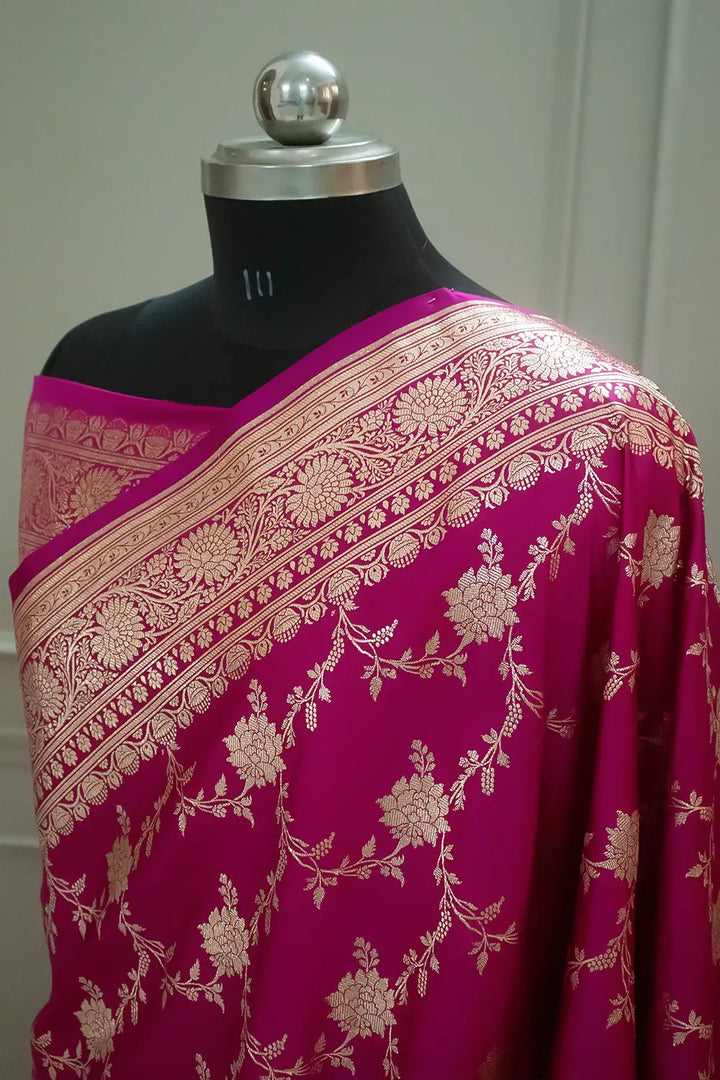 Pink Akbari Jaal Katan Silk Banarasi Saree