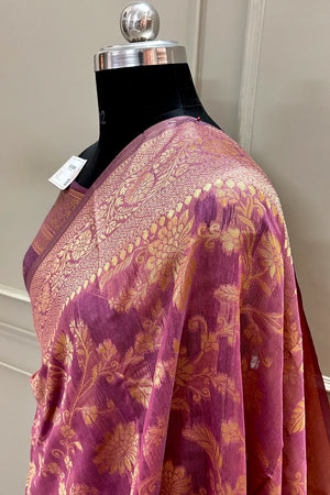 Pink Resham Zari Cotton Silk Banarasi Saree