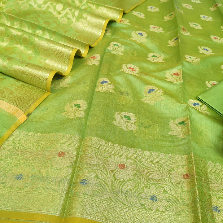 Pista Meenakari Golden Zari Banarasi Silk Salwar Suit