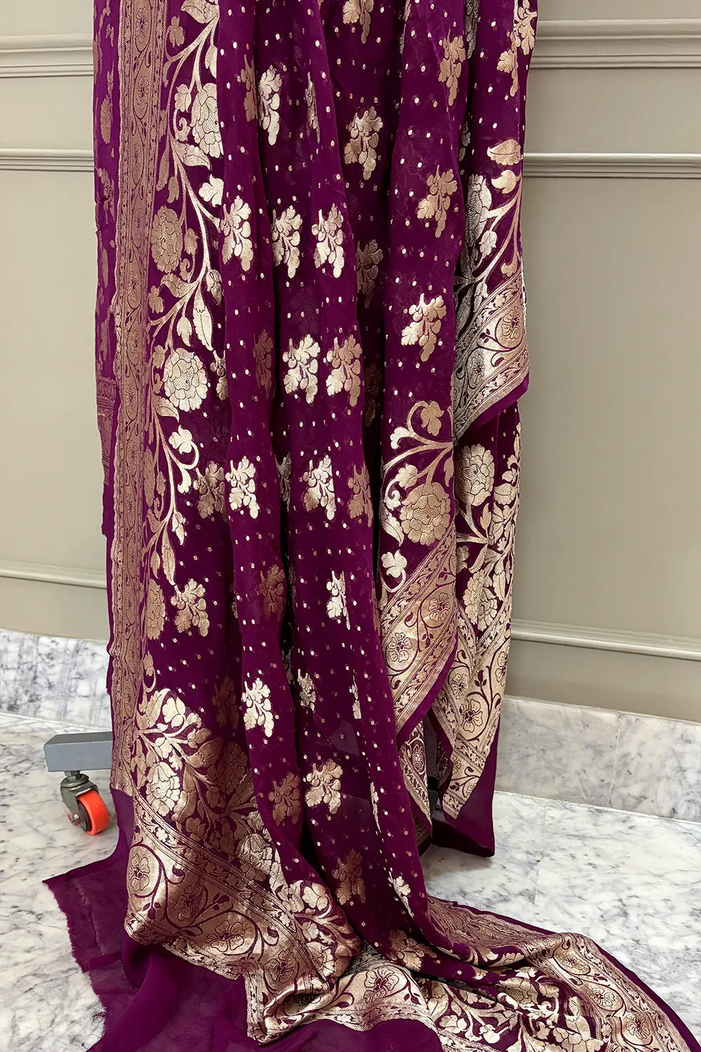 Purple Golden Zari Pure Georgette Silk Banarasi Suit