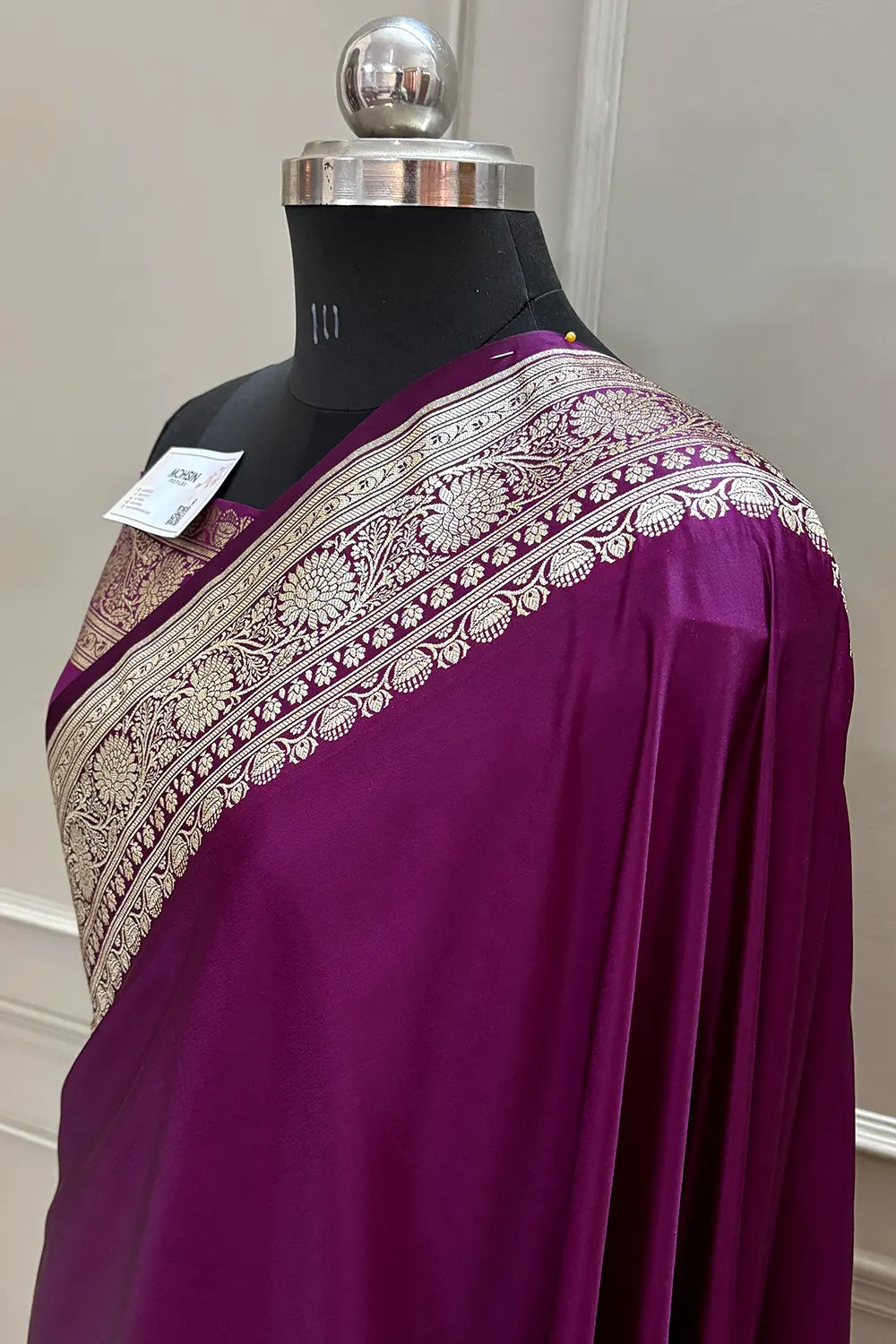 Purple Plain Golden Zari Katan Silk Banarasi Saree