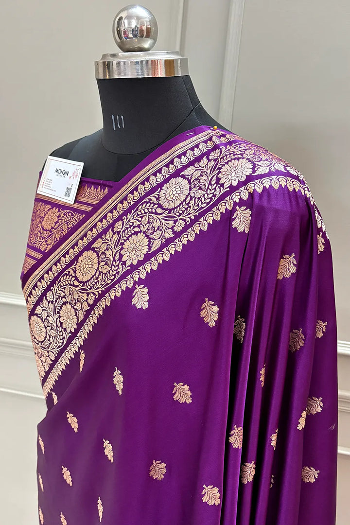 Purple Podina Buti Katan Silk Banarasi Saree