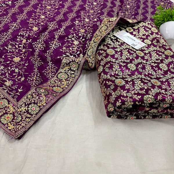 Purple Stone Work Kimkhab Silk Banarasi Gharara