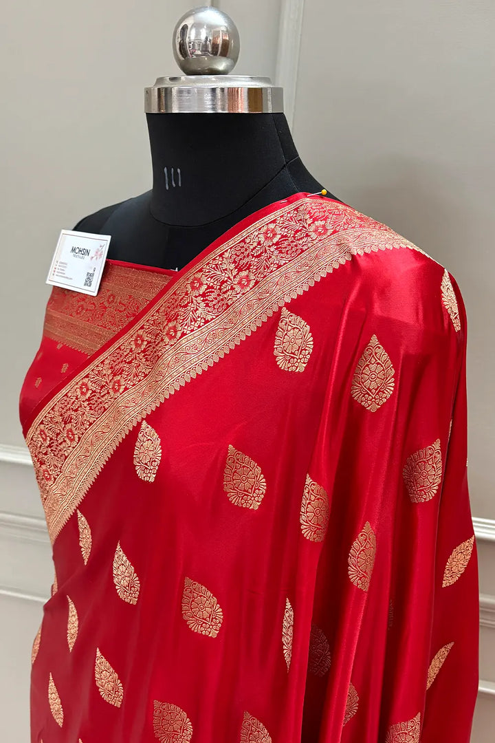 Red Badami Buta Katan Silk Banarasi Saree