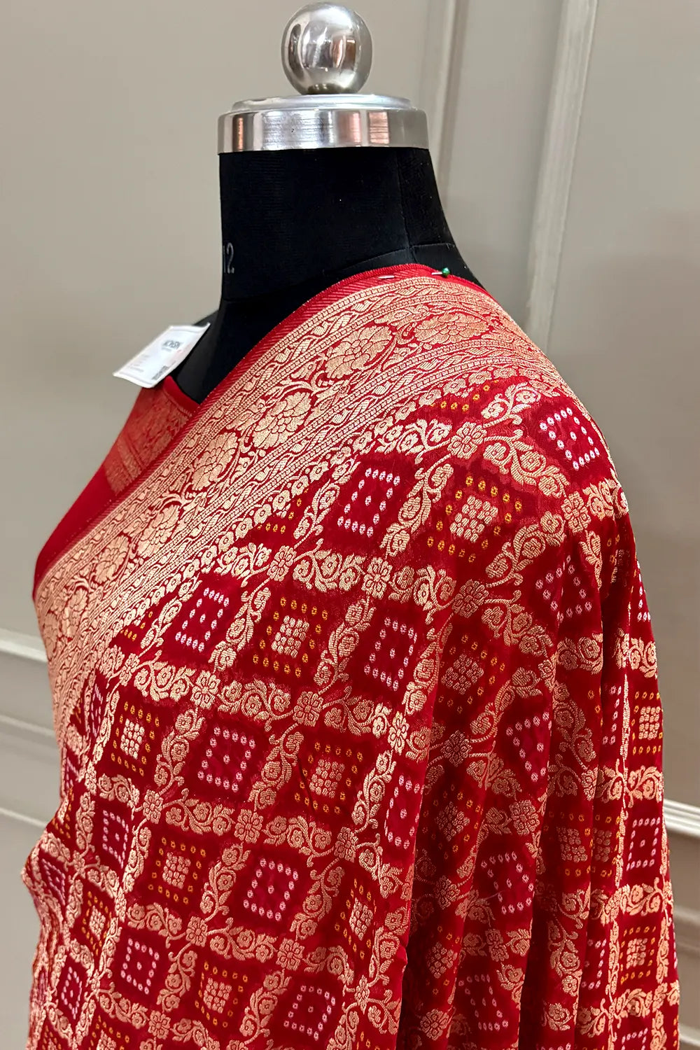 Red Bandhej Georgette Silk Banarasi Saree