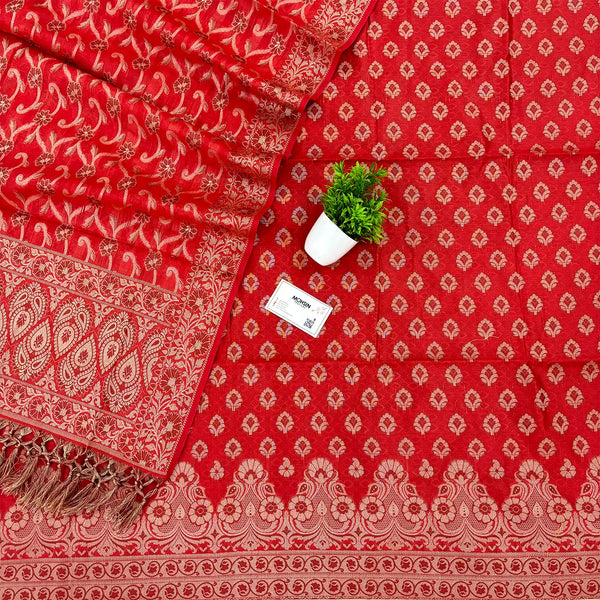 Red Hukum Patti Cotton Silk Banarasi Suit