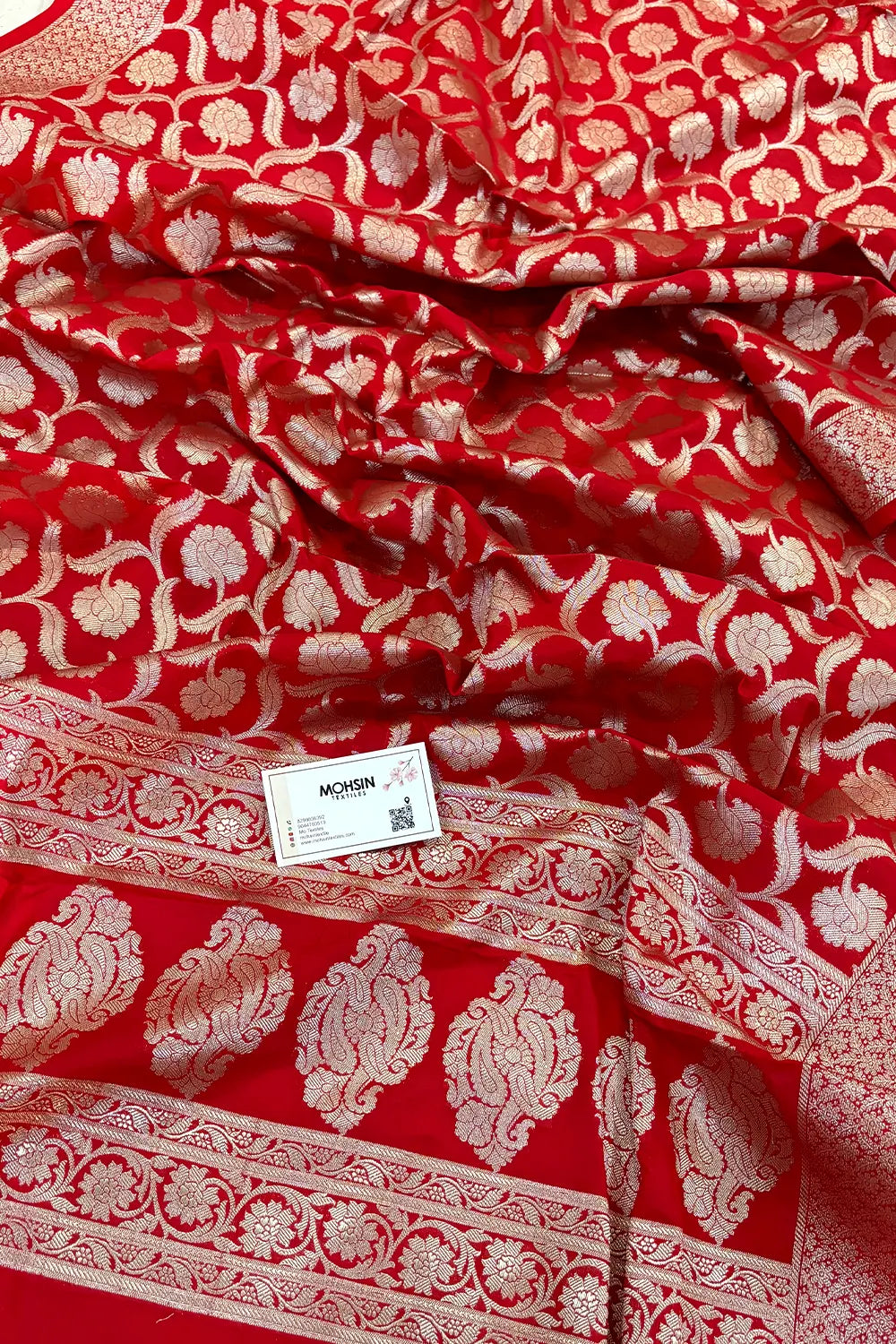 Red Patti Jaal Katan Silk Banarasi Dupatta