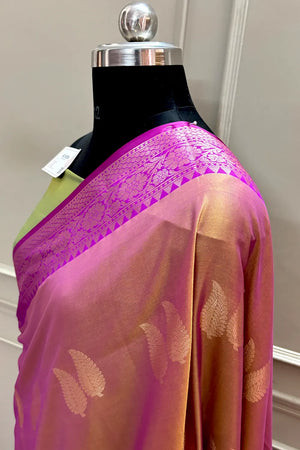 Rust and Green Golden Zari Banarasi Silk Saree