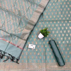 Sea Green Chirag Buti Satin Silk Banarasi Suit