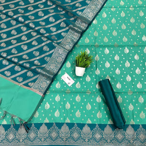 Sea Green and Teal Pankh Buti Satin Silk Banarasi Suit