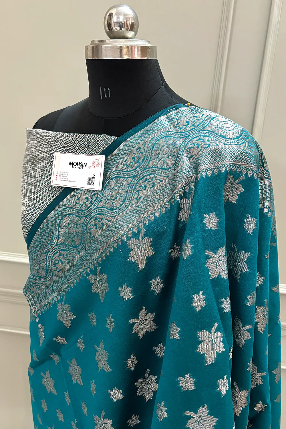 Teal Autumn Buti Chanderi Silk Banarasi Saree
