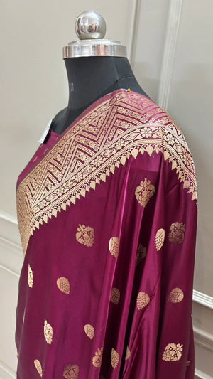 Wine Chagan Patti Katan Silk Banarasi Saree