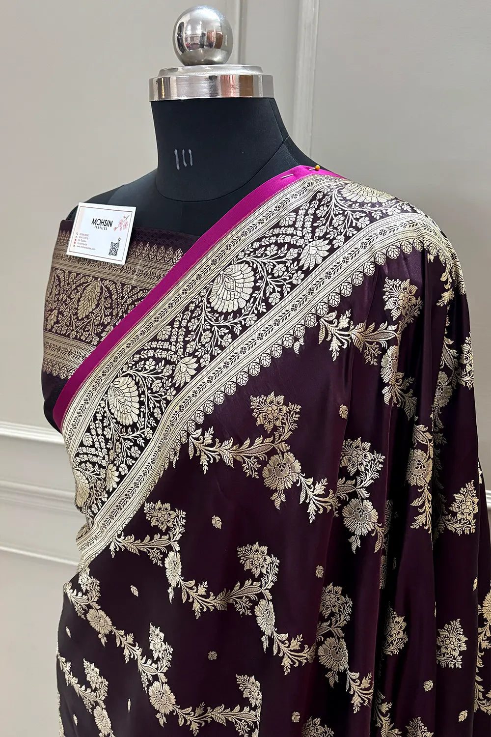 Wine Papakipari Katan Silk Banarasi Saree