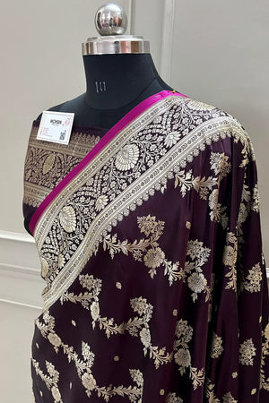 Wine Papakipari Katan Silk Banarasi Saree