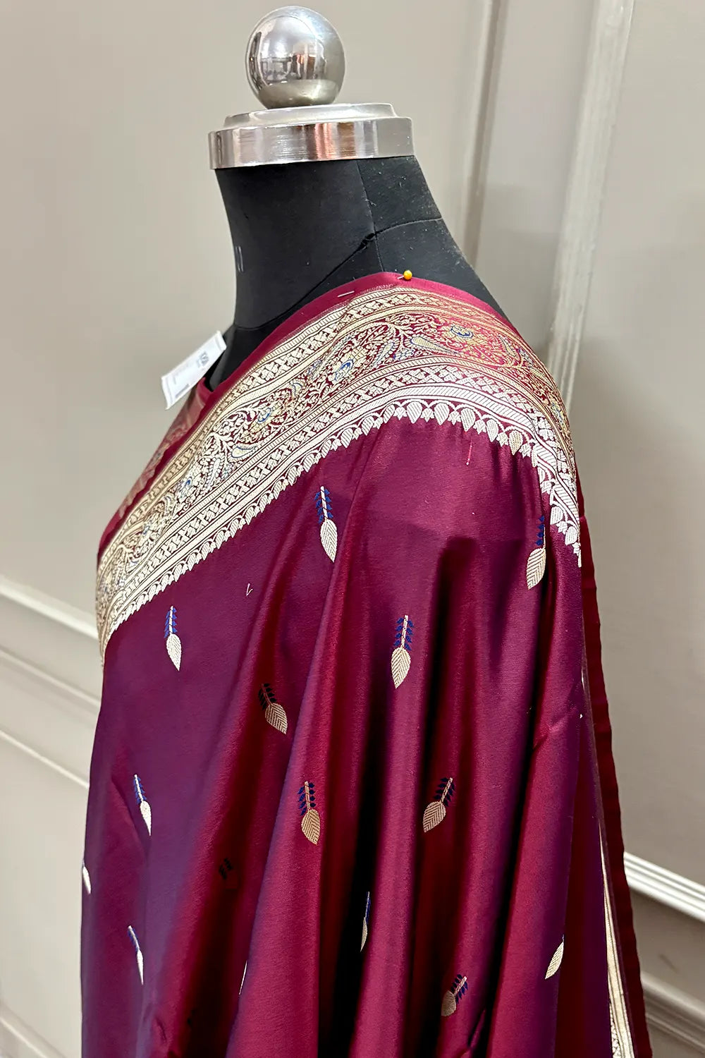 Wine Tilak Buti Katan Silk Banarasi Saree