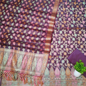 Wine Tilfi Meenakari Satin Silk Banarasi Suit