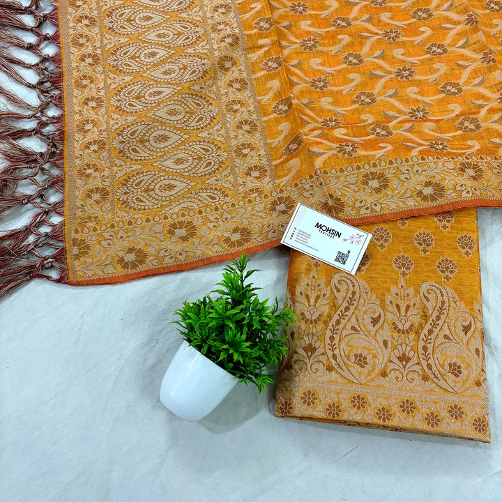 Yellow Pakki Carry Saleeb Cotton Silk Banarasi Suit