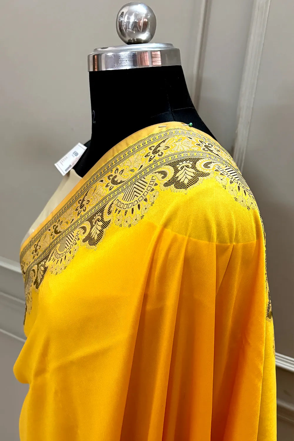 Yellow and Beige Plain Resham Silk Banarasi Saree