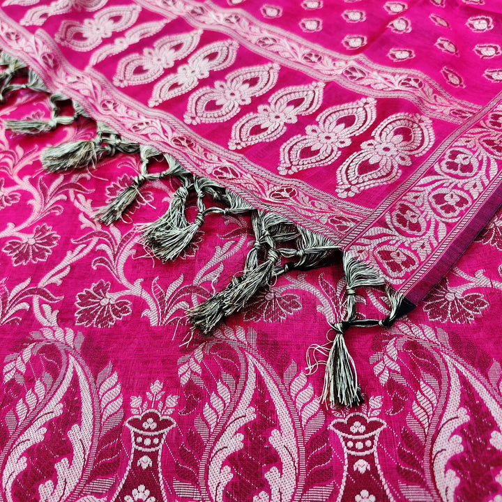 Rani Pink Surahi Jaal Cotton Silk Banarasi Suit