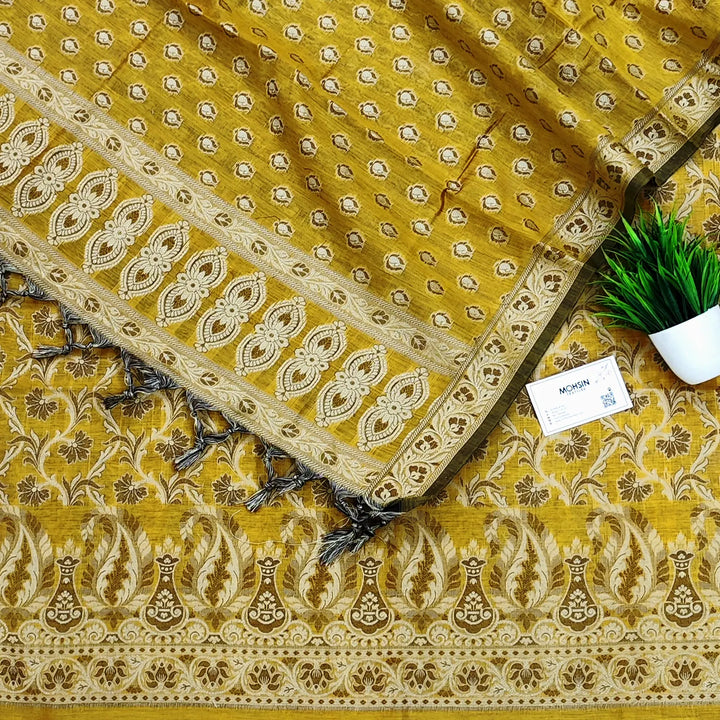 Mustard Surahi Jaal Cotton Silk Banarasi Suit