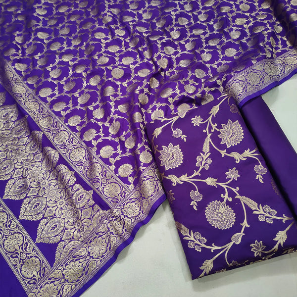Auda Purple Golden Zari Katan Silk Banarasi Suit