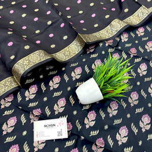 Black Golden Zari Satin Silk Banarasi Suit