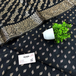 Black Sunehri Pankh Satin Silk Banarasi Suit