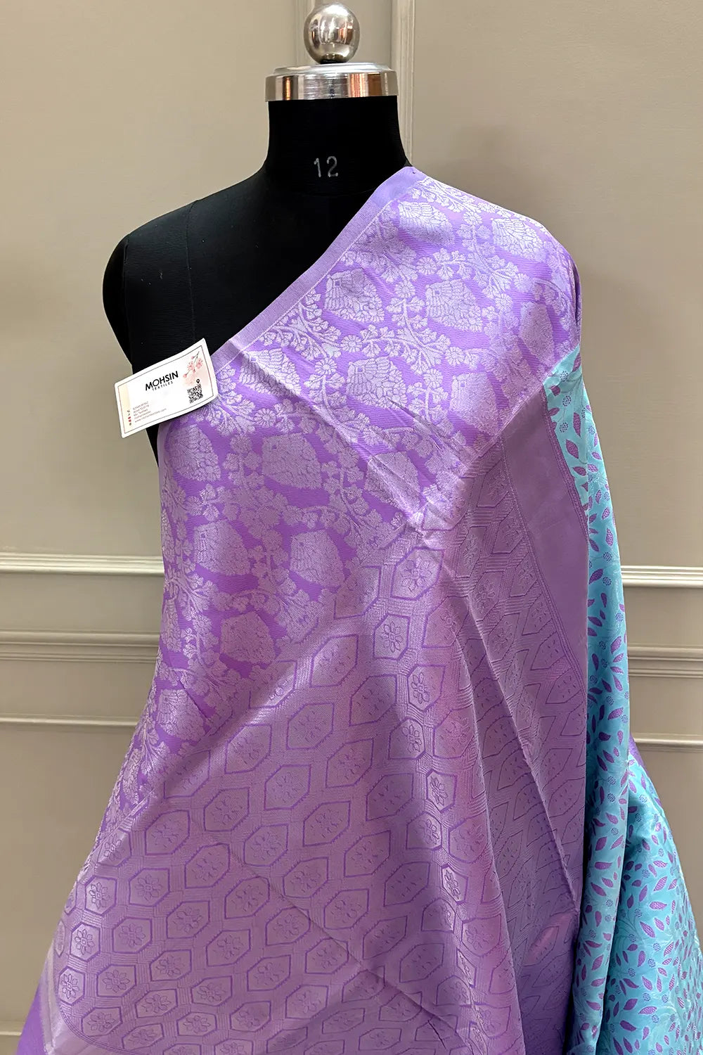 Firozi and Lavender Resham Zari Banarasi Silk Saree