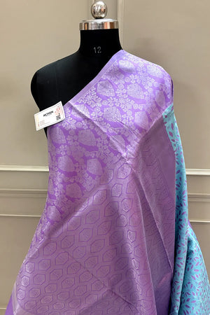 Firozi and Lavender Resham Zari Banarasi Silk Saree